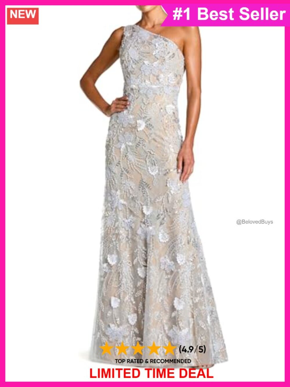 One Shoulder Embellished Lace Trumpet Gown Formal Wedding Dress